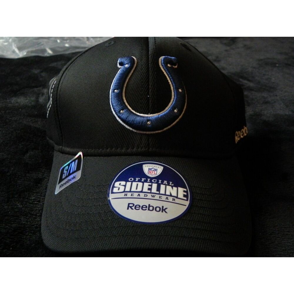 Indianapolis Colts Reebok On Field Sideline Hat S/M NFL Black Horseshoe Cap